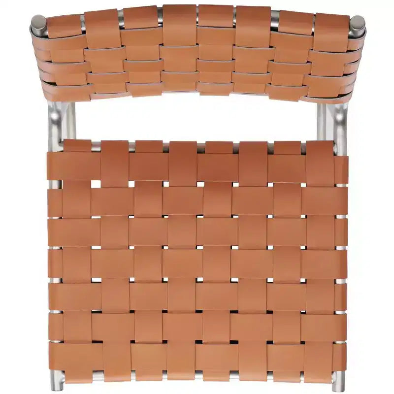 Sgabello da banco in pelle intrecciata con struttura in metallo