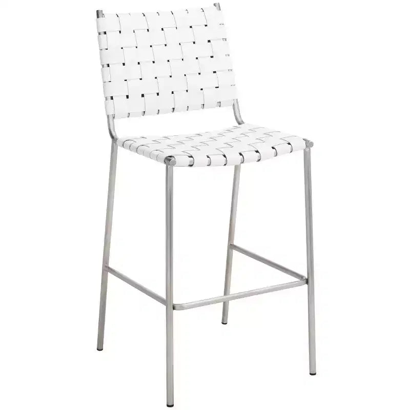 Sgabello da banco in pelle intrecciata con struttura in metallo