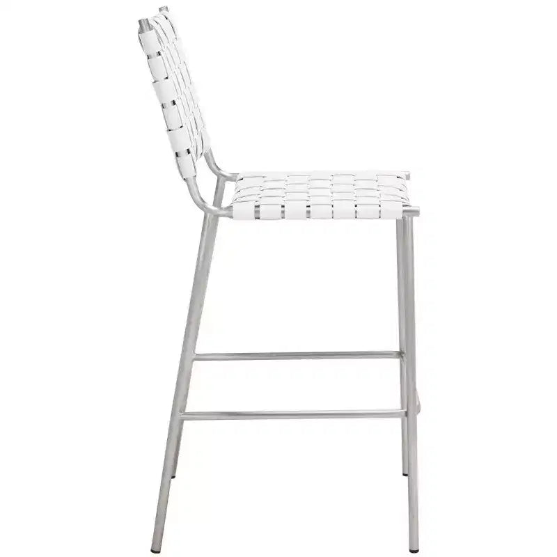 Sgabello da banco in pelle intrecciata con struttura in metallo