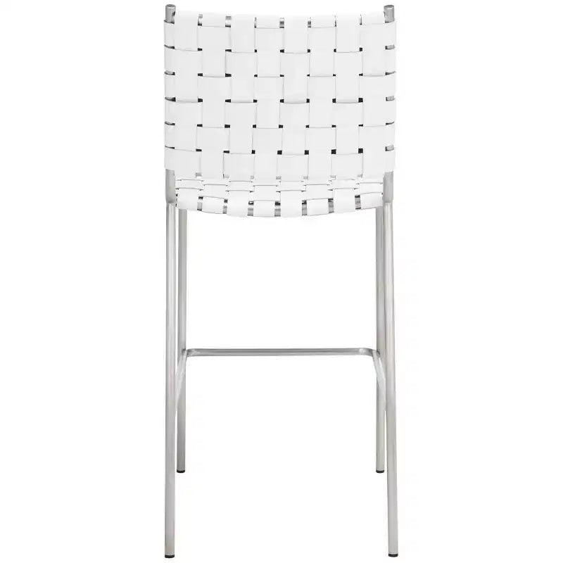 Sgabello da banco in pelle intrecciata con struttura in metallo