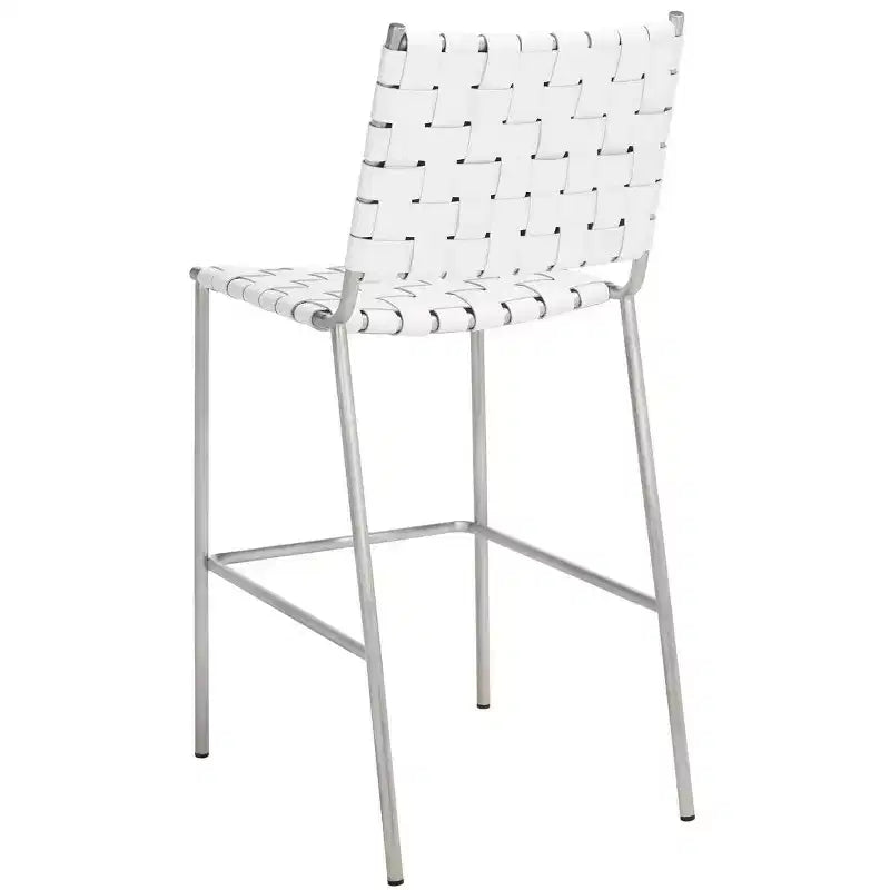 Sgabello da banco in pelle intrecciata con struttura in metallo