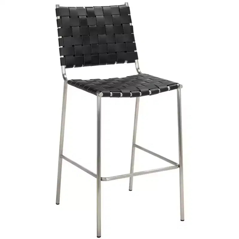 Sgabello da banco in pelle intrecciata con struttura in metallo