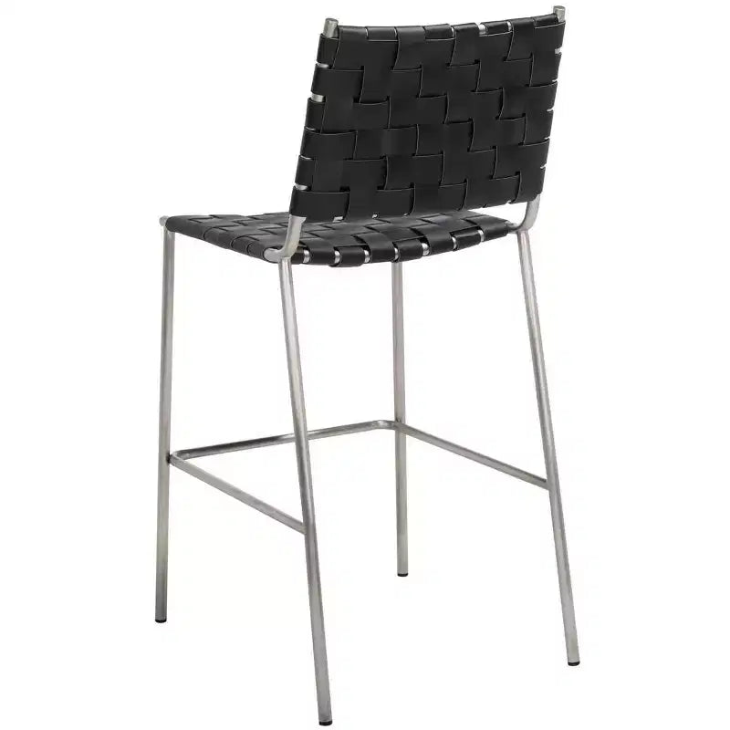 Sgabello da banco in pelle intrecciata con struttura in metallo