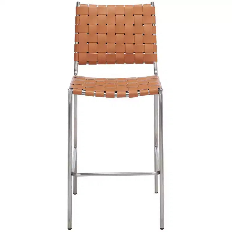 Woven Leather Counter Stool with Metal Frame
