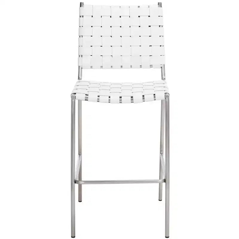 Woven Leather Counter Stool with Metal Frame