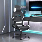 Adjustable Black and White Fabric Massage Gaming Chair with Footrest