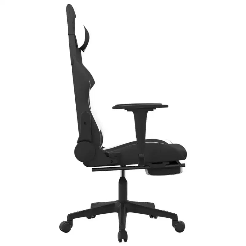 Adjustable Black and White Fabric Massage Gaming Chair with Footrest