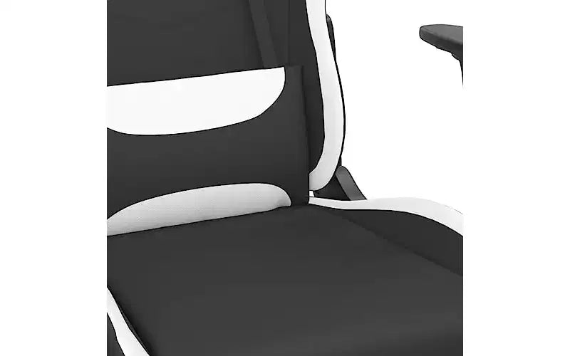 Adjustable Black and White Fabric Massage Gaming Chair with Footrest