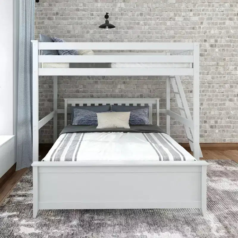 L-Shaped Full over Queen Bunk Bed with Flexible Ladder Placement