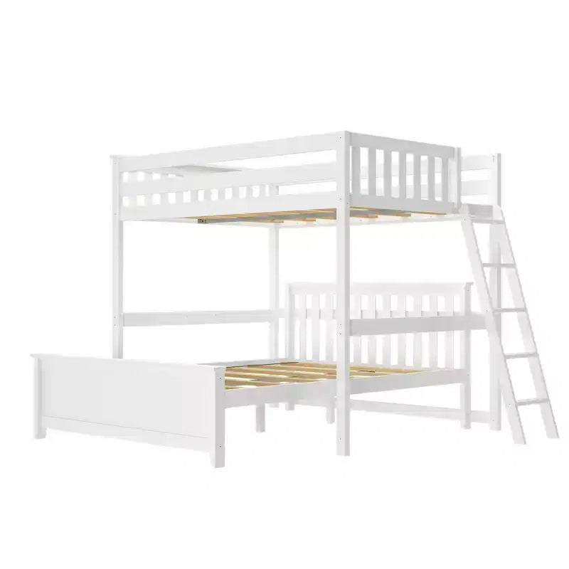L-Shaped Full over Queen Bunk Bed with Flexible Ladder Placement