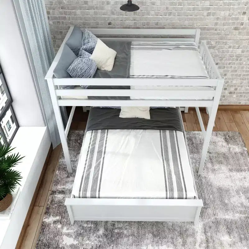 L-Shaped Full over Queen Bunk Bed with Flexible Ladder Placement