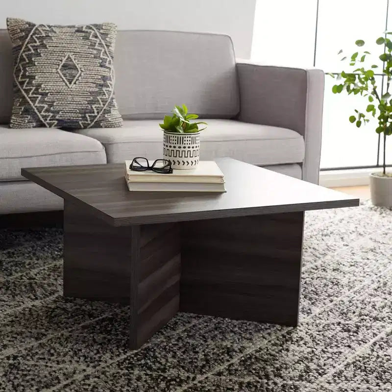 Square Wood Coffee Table with Cross Base and Multicolor Top