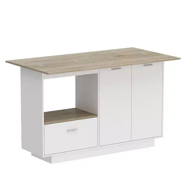 Kitchen Island with Wood-Grain Top, Drawers, and Cabinet Doors