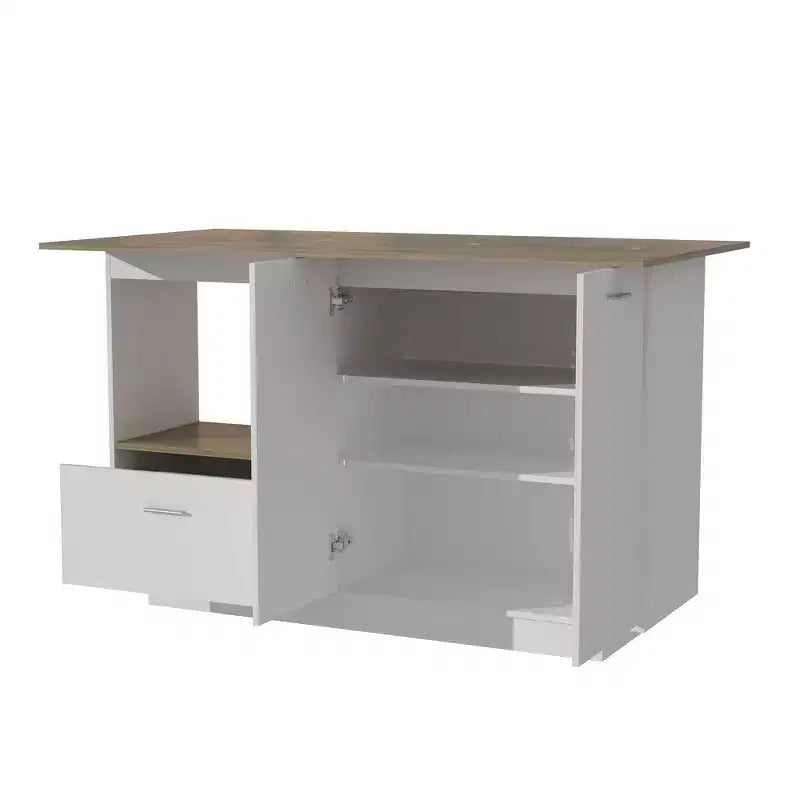 Kitchen Island with Wood-Grain Top, Drawers, and Cabinet Doors