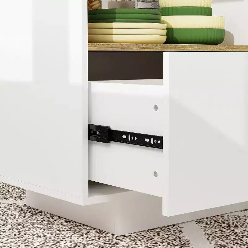Kitchen Island with Wood-Grain Top, Drawers, and Cabinet Doors