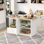 Kitchen Island with Wood-Grain Top, Drawers, and Cabinet Doors