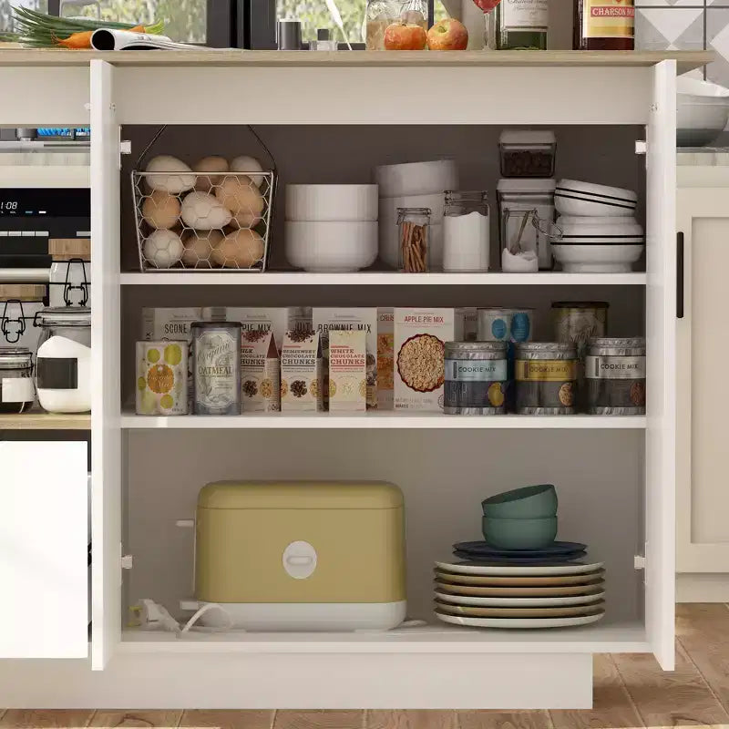 Kitchen Island with Wood-Grain Top, Drawers, and Cabinet Doors