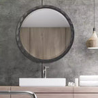 38-Inch Round Wall Mirror with Scalloped Beveled Frame