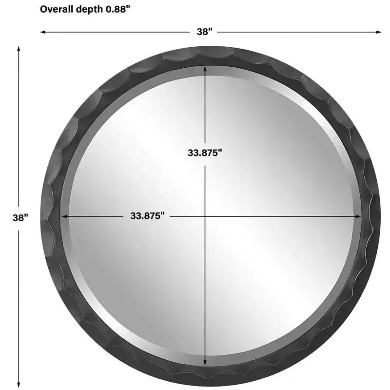 38-Inch Round Wall Mirror with Scalloped Beveled Frame