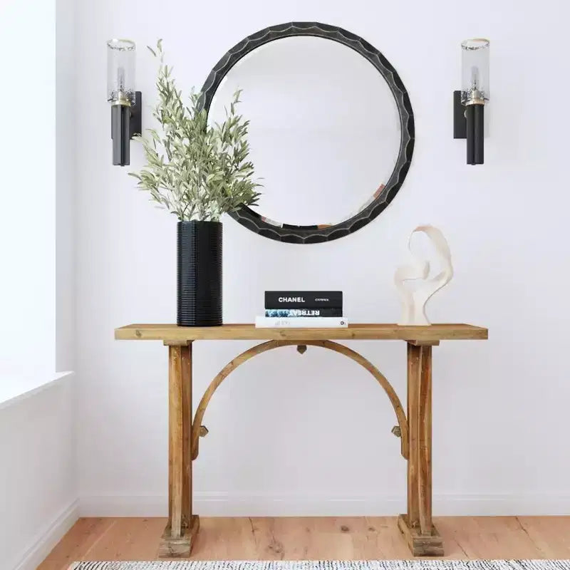 38-Inch Round Wall Mirror with Scalloped Beveled Frame