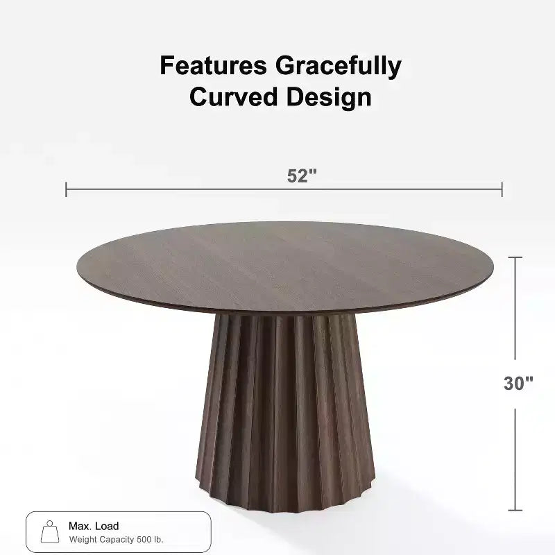 Round Dining Table with Pedestal Base, Seats 4, Walnut Finish