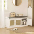 Shoe Storage Bench with Rattan Doors, Cushion and Adjustable Shelves