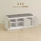 Shoe Storage Bench with Rattan Doors, Cushion and Adjustable Shelves