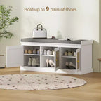 Shoe Storage Bench with Rattan Doors, Cushion and Adjustable Shelves